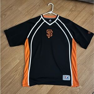 Majestic men’s medium black and orange w white stripes jersey